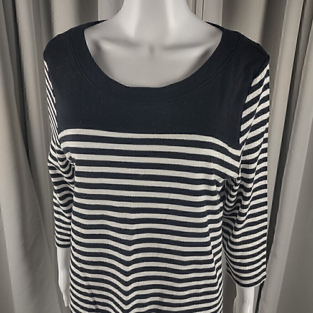 Kim Rogers Black, White Stripe Soft 100% Cotton 3/4 Sleeve Top Blouse Size PXL - Picture 2 of 12